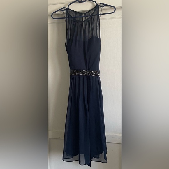 Adrianna Papell Blue Chiffon Beaded Halter Dress. New Without Tags. - Picture 4 of 11